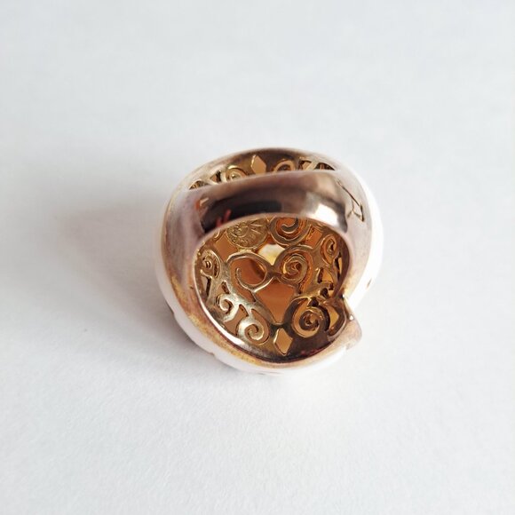 New Angelique de Paris Seashell Gold Plated Ring with yellow Stone Size 7 - Picture 4 of 13